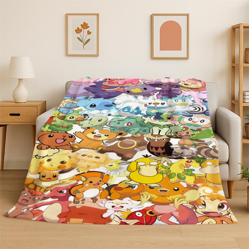 Cute Pokemon Pikachu Cartoon Flannel Blanket Soft Warm Throw Blanket for Bedroom Living Room Bed Travel Camping Picnic Kid