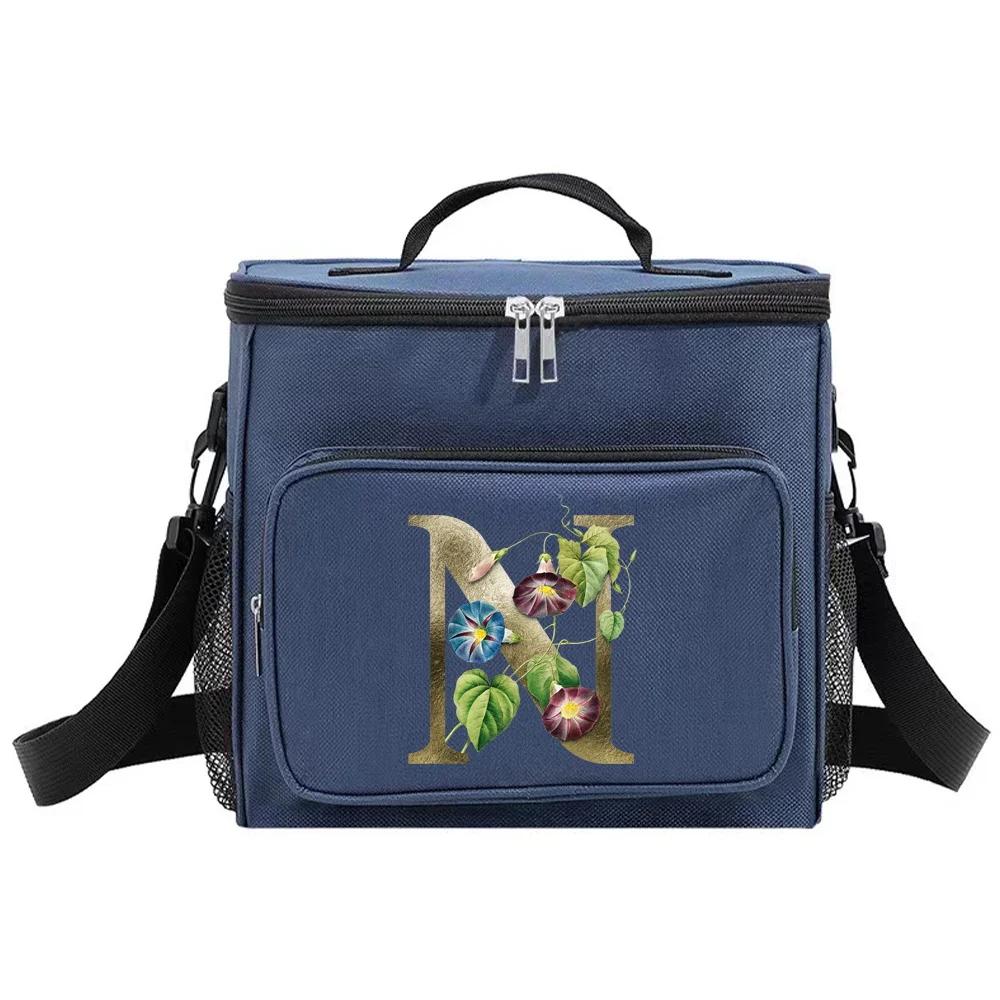 Lunch Bag Insulated Bags Cooler Box Thermal Organizer Handbag Shoulder Storage Lunchbag for Men and Women Golden Flower Printing