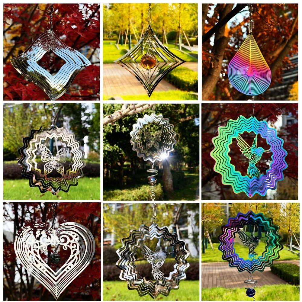 3D Flowing Wind Spinner 10/15cm Stainless Catcher Hanging Decor 10 Styles Yard Garden Mirror Rainbow