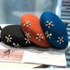 Lady Retro Beret Hat Wool Blend Rhinestone Beaded Flower Beanie French Style Hat