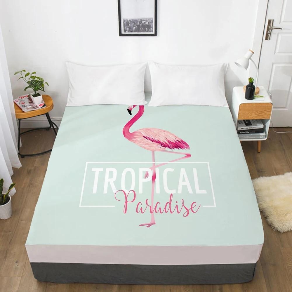Bedding Mattress Cover Bed Fitted Sheets With Elastic Band Linens Queen/King Size Bedsheet 90/150/160X200CM Watercolor Flamingo