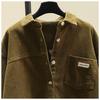 Women's Winter Thick Corduroy Long Sleeve Korean-Style Loose Mid-Length Cardigan Shirt