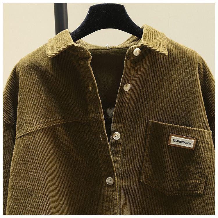 Women's Winter Thick Corduroy Long Sleeve Korean-Style Loose Mid-Length Cardigan Shirt