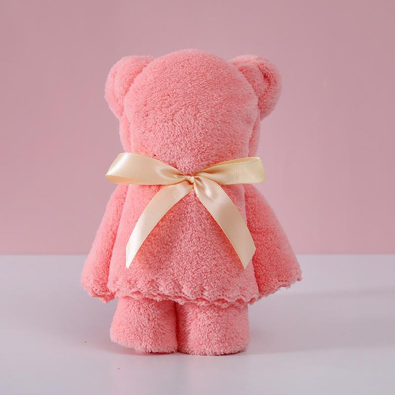 Bear-Shaped Coral Fleece Towel - Wedding & Festival Gift 30x30cm Bear розовый