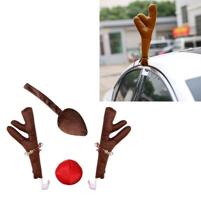 Car Reindeer Antlers Red Nose Tail Xmas New Year Supplies Vehicle Exterior Ornaments Elk Christmas Decoration Costume