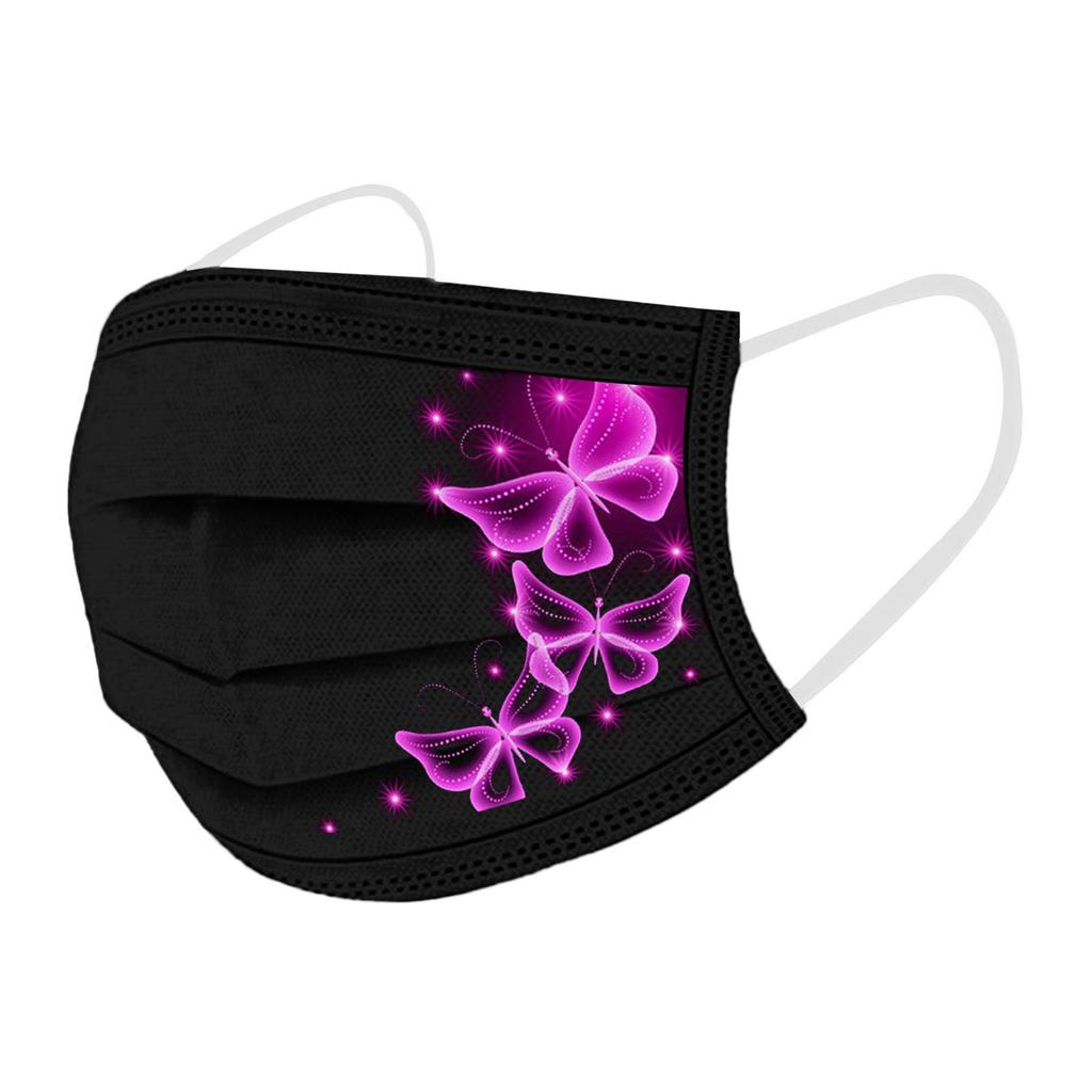50PC Adult'S Butterfly Printed Mask Disposable Protective Face 