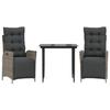 VidaXL 3-Piece Garden Dining Set with Cushions, Table and Chairs with Adjustable Backrest, Outdoor Furniture, 3213420