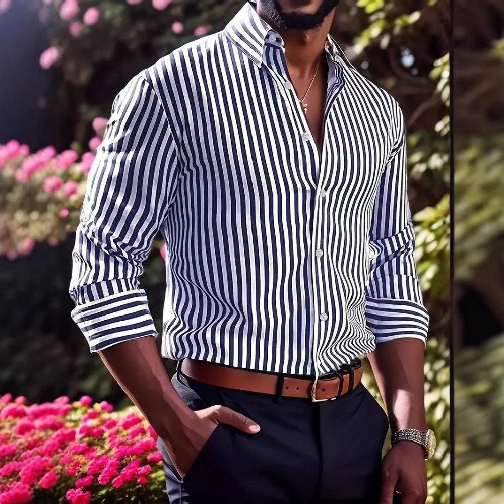 Autunno Inverno Nuovi Abiti da Uomo Manica Lunga Casual Camicia a Righe 100% Poliestere