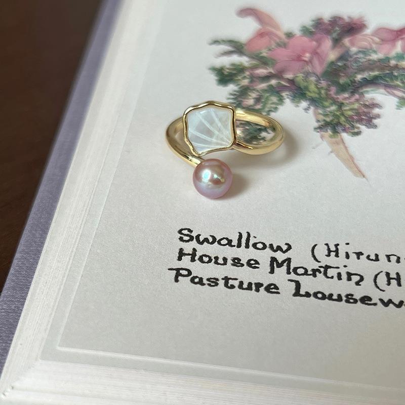 Korean Style Mother-of-Pearl Adjustable Ring - Elegant and Trendy Open Adjustable
