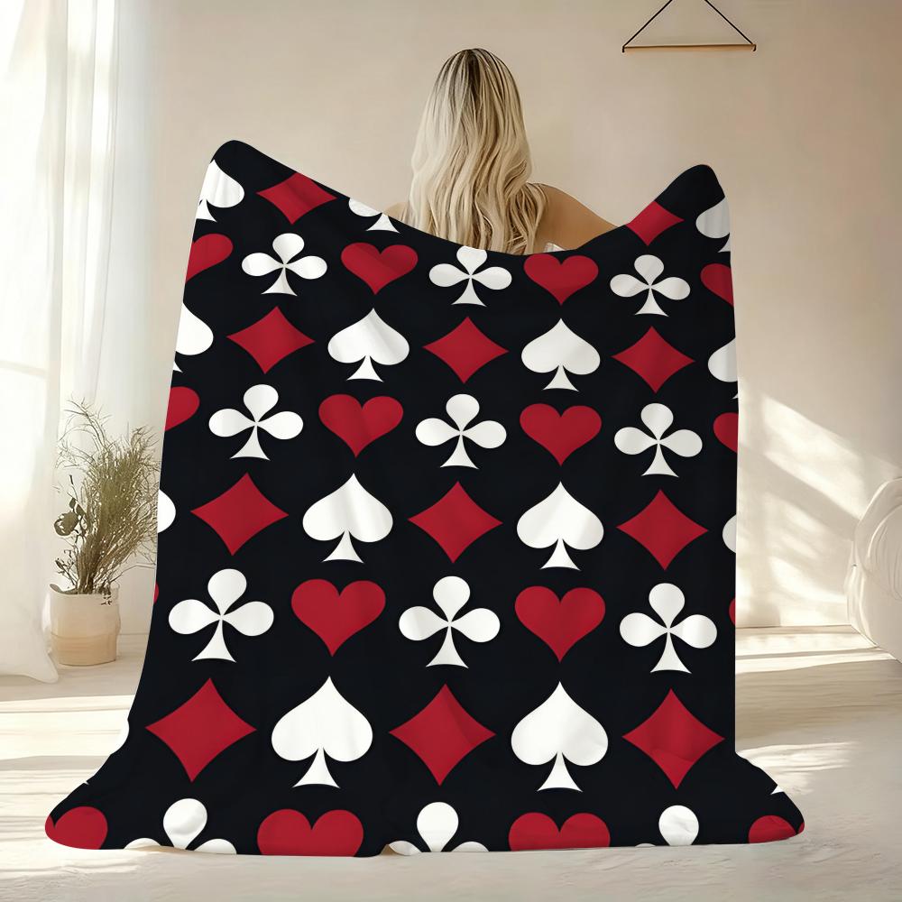 Playing Card Patterns Throw Soft Flannel Throw Blanket Lightweight Cooling Summer Ac Nap Blanket For Sofa Bed Couch Travel