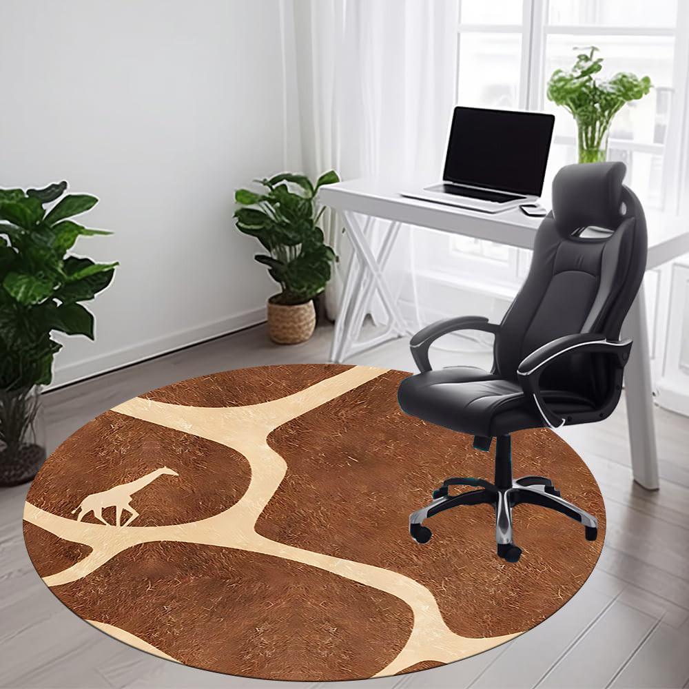 1pc Giraffe Safari Office Round Area Rug, Indoor Mat Suitable ForOffice, Under Office Chairs Bedroom Living Room Home Decor D021