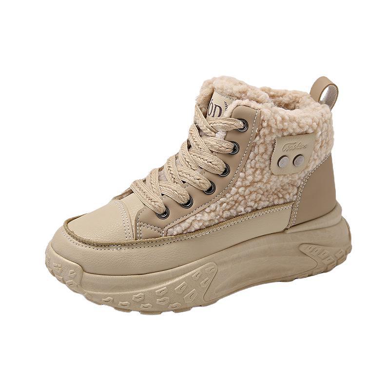 2024 Winter Women's Velvet High-Top White Sneakers, Korean-Style, Height-Boosting, Warm Leisure Sports, Model K6701