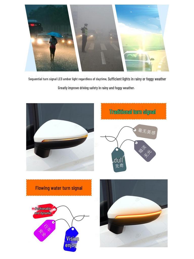 Sequential Blue Turn Signal Light for Volkswagen Lamando 14-18 Rearview Mirror