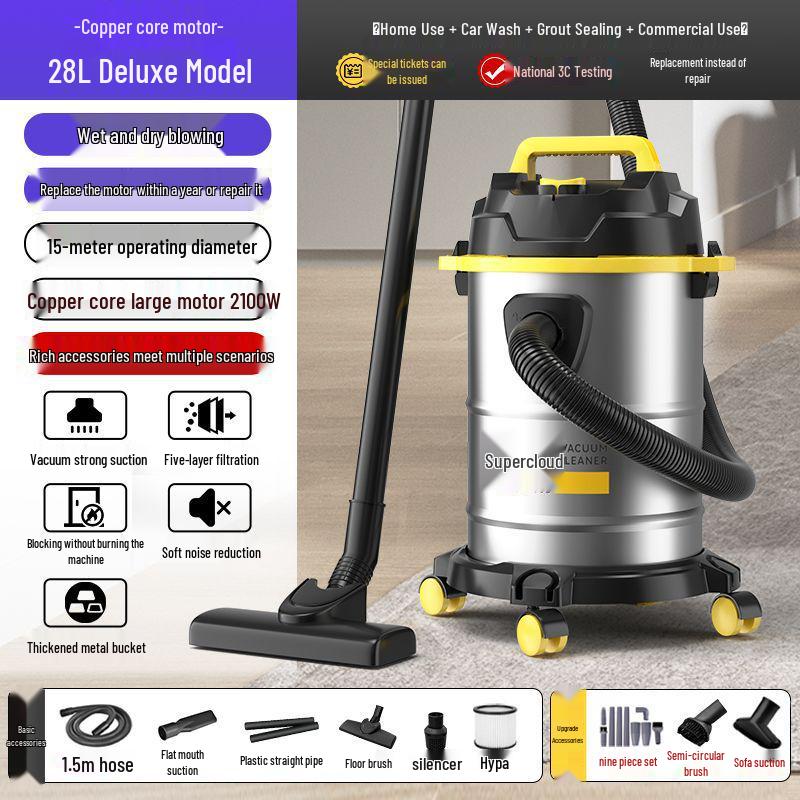 High-Suction Dual-Use Vacuum: Ideal for Home Renovation, Car Wash, Initial Cleaning, and Grout Cleaning.
