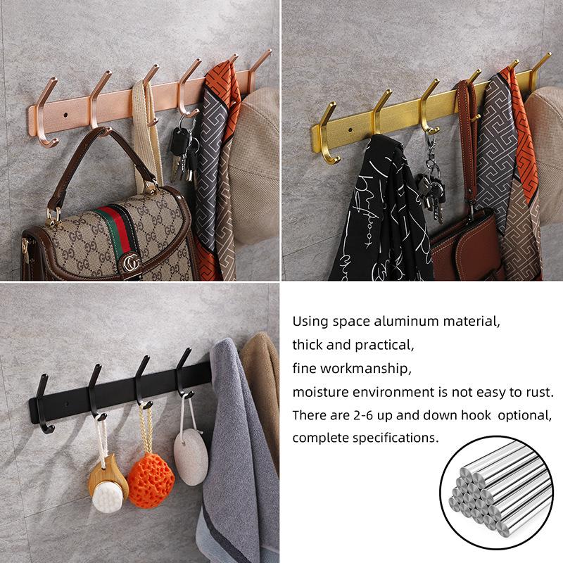 Wall-Mounted Black Aluminum Clothes Hook Rack