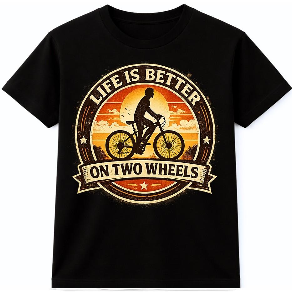 Cycling T Shirt Life Is Better On Two Wheels Vintage Bike Quote Tee S разноцветный