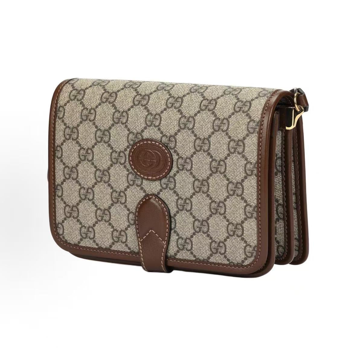 

Gucci Gucci Monogram Leather Messenger Bag Mini Unisex Brown Basic+Dust Bag коричневий