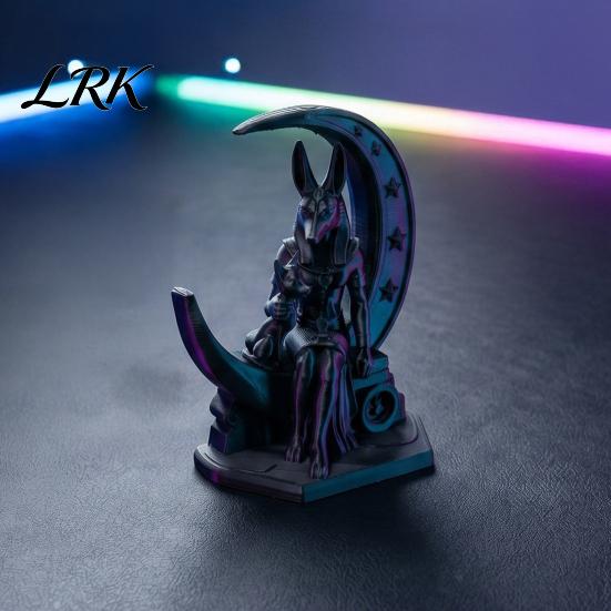 Unique Atmosphere Ornaments 3D Printed Anubis Moon Figurine, Ancient Egyptian Mythology Statue, Black Matte Home Accents Dark Style Wolf Desk