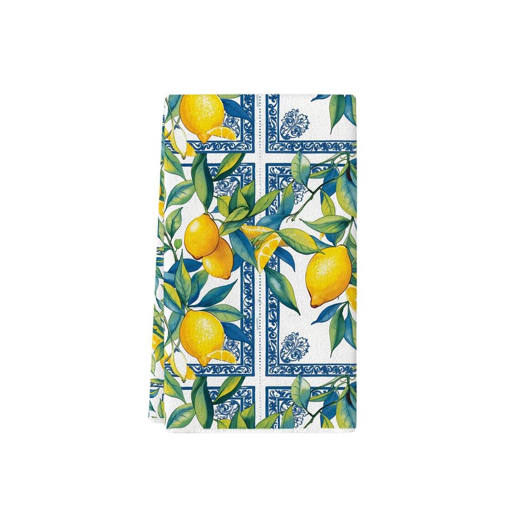 Strofinaccio da Cucina Limone Blu - Girasole ad Acquerello e Strofinaccio per Piatti in Porcellana Blu per Arredo Casa e Bagno