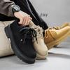 Retro Yellow Men's Suede Leather Shoes Streetwear Tooling Shoes Men Comfy Low Top Casual Work Shoes Men Oxford chaussure hommes
