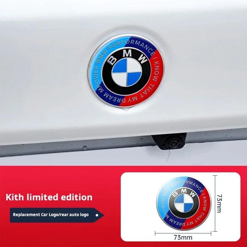 XZDXD1 For BMW Kith&BMW  Anniversary Logo Front Cover Badge 81mm + Rear Badge 72mm + Hubcap 56mm + Steering Wheel Sticker 46mm  Car Acc