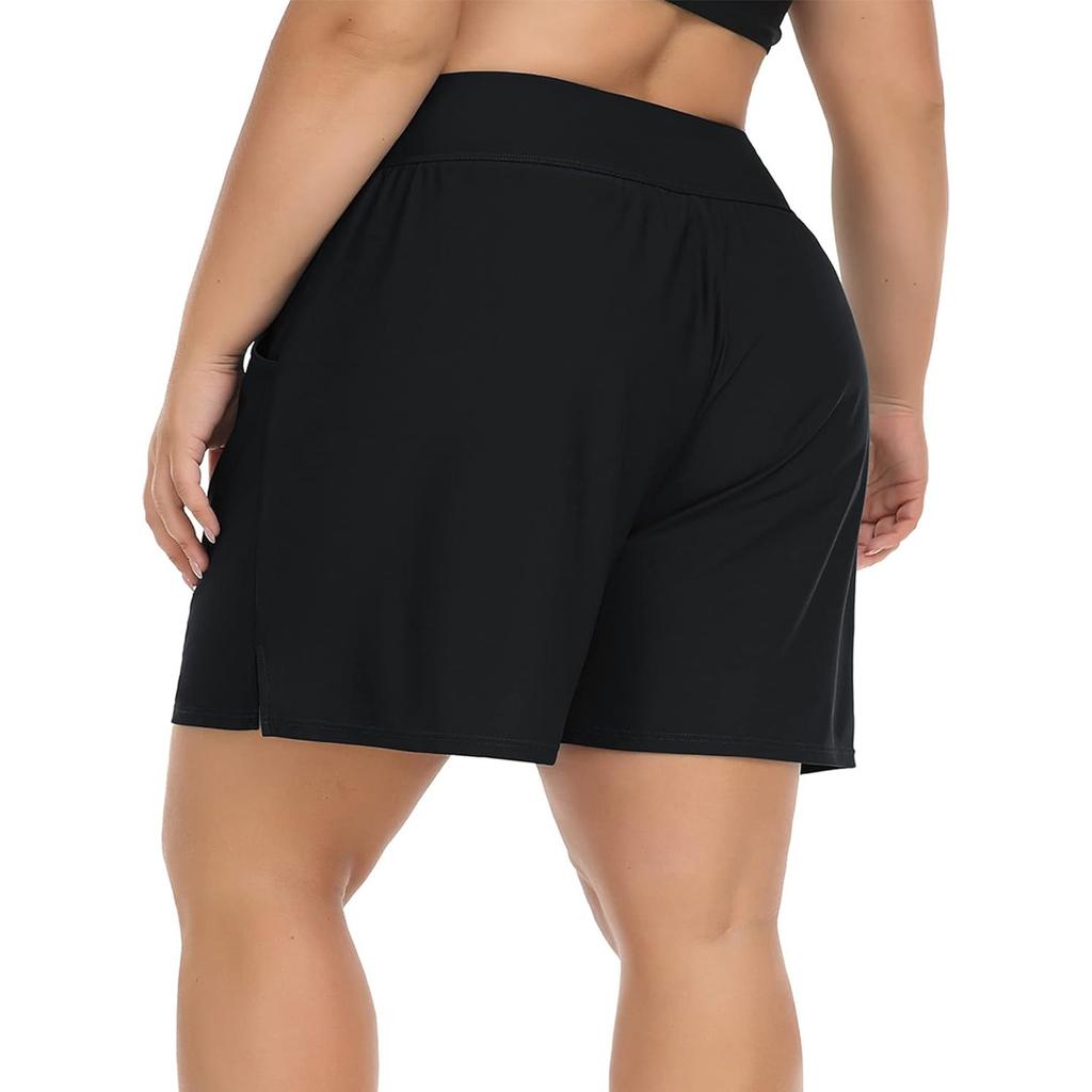 CHARMLEAKS Plus Size Swim Shorts for Women High Waisted Board Shorts Tankini Swimsuit Bottom with Pockets