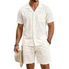 Mens Casual Loose Breathable Short Sleeve Shirt And Shorts Beach Set