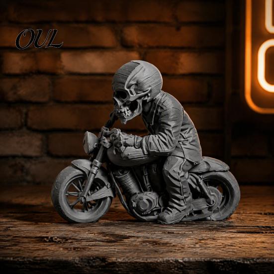 Cool Skeleton Statue 3D Printed Skull Motorcycle Rider Statue, Gothic Biker Compact Car Dashboard Decor Figurine, Motorbike Sculpture Desktop