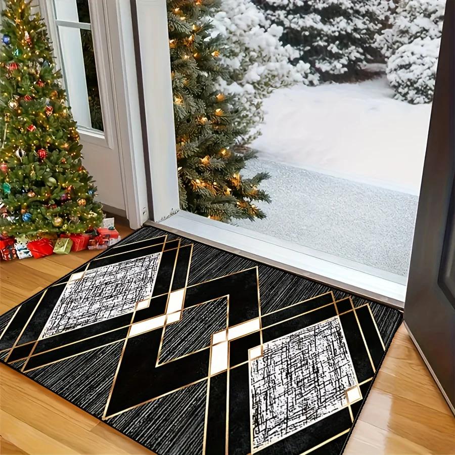 VIKAMA Black Gray Diamond Geometric Carpet Doormat Welcome Mat Outdoor Carpet Living Room Large Area Rug Bedroom Carpet Home D