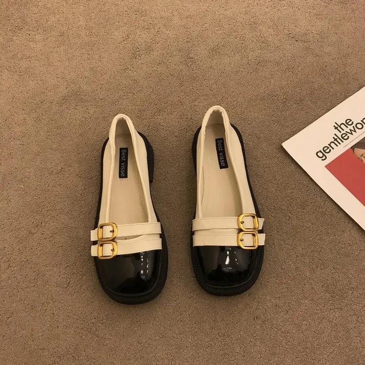 Women's Round Toe Shallow Mouth Mary Jane Small Leather Shoes Are Fashionable Versatile Comfortable and Casual Bean Shoes