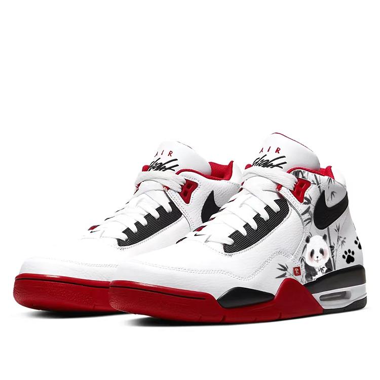 Nike Flight Legacy Odpružení Protiskluzové Odolné proti oděru Středně vysoké Vintage Basketbalové boty Unisex Červená Bílá BQ4212-100(Tým56-)