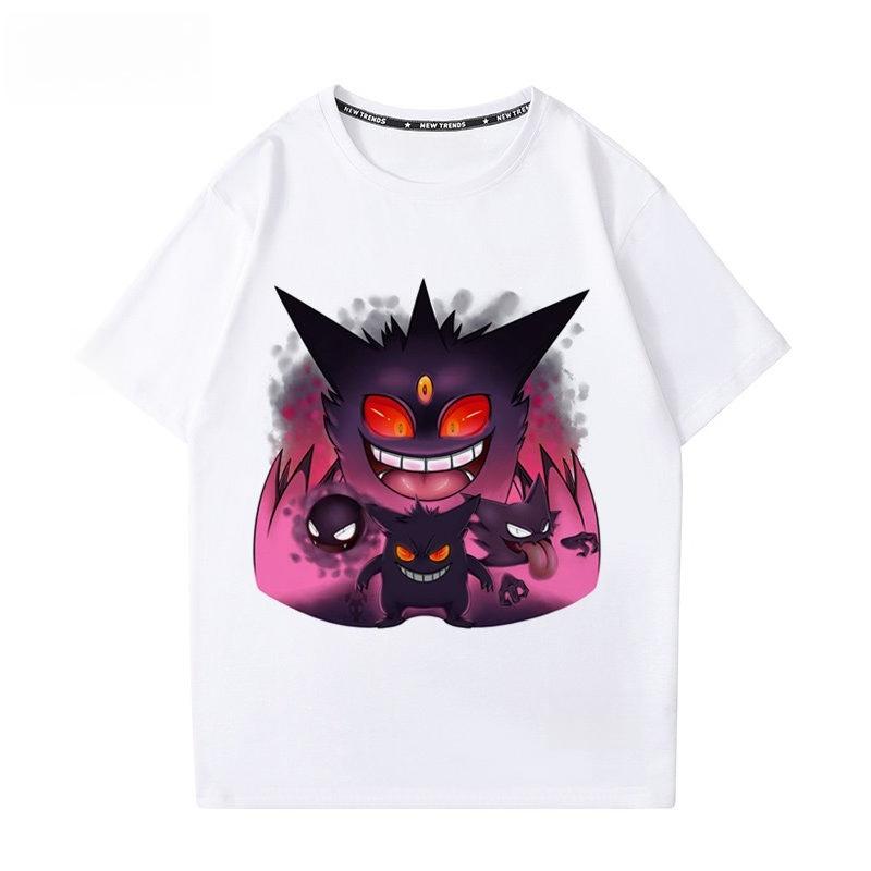 Pokémon Gengar Printing Tee Pure Cotton Tshirt Mens 2026 Summer Fashion Oversize Street Casual Y2K Tops Streetwear Clothing