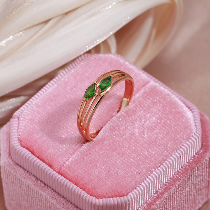 Kinel Shiny Green Zircon Leaf Rings For Women Trendy Luksus Smykker