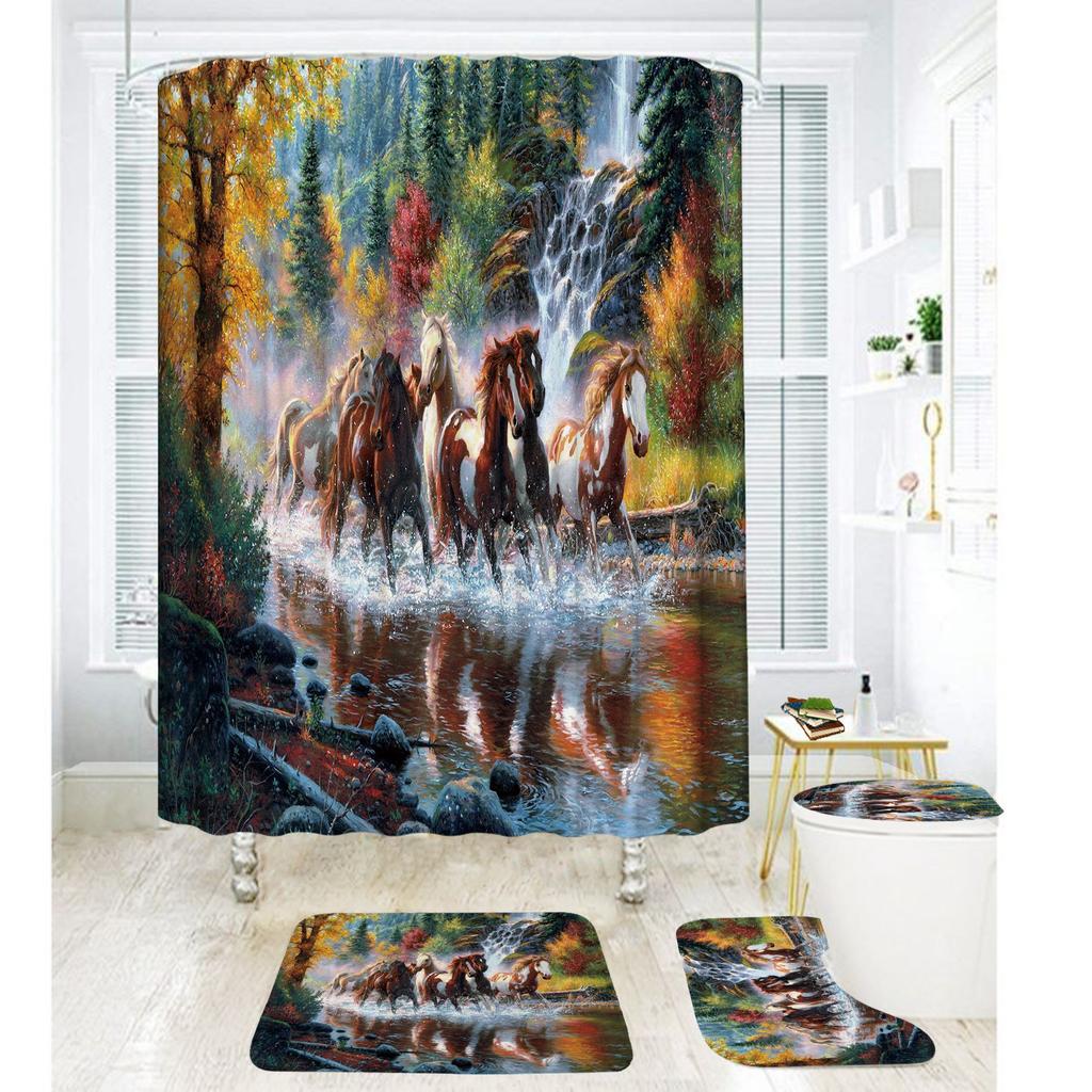 Bathroom Shower Curtain Four-Piece Digital Printing African Animal Waterproof Shower Curtain Shower Curtain Partition Curtain Bath Mat