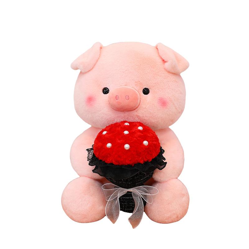 Valentine's Day Rose Bouquet Piggy Doll Plush Toy Cute Pink Pig Confession Doll Doll