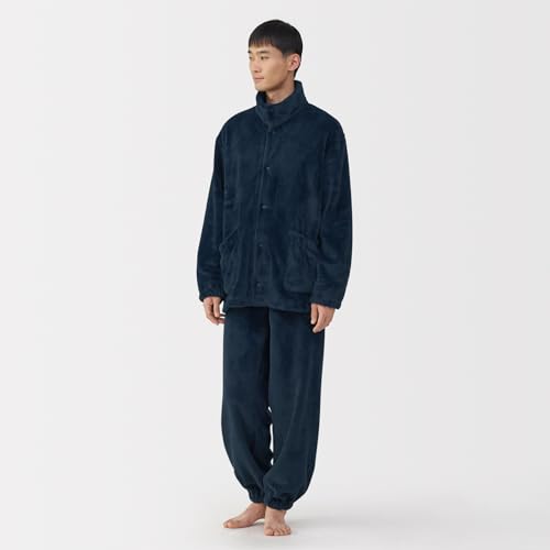 MUJI Men's Anti-Static Wearable Blanket, Stand-Up Collar Long Sleeve Pajamas, Dark Navy, Size XL (FB0ZBA5A)