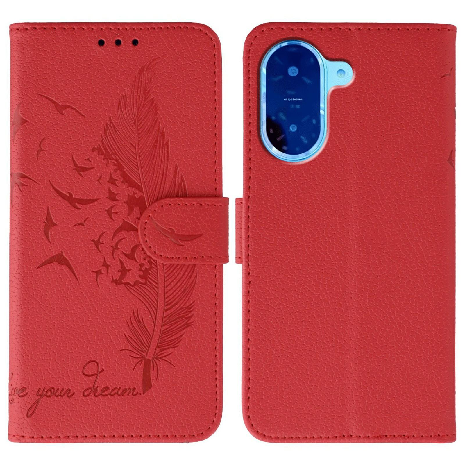 

Для Xiaomi Redmi A5 4G (171,7 мм)/Чехол для Poco C71 4G с тиснением в виде пера, кошелек из ПУ кожи, чехол для телефона Red