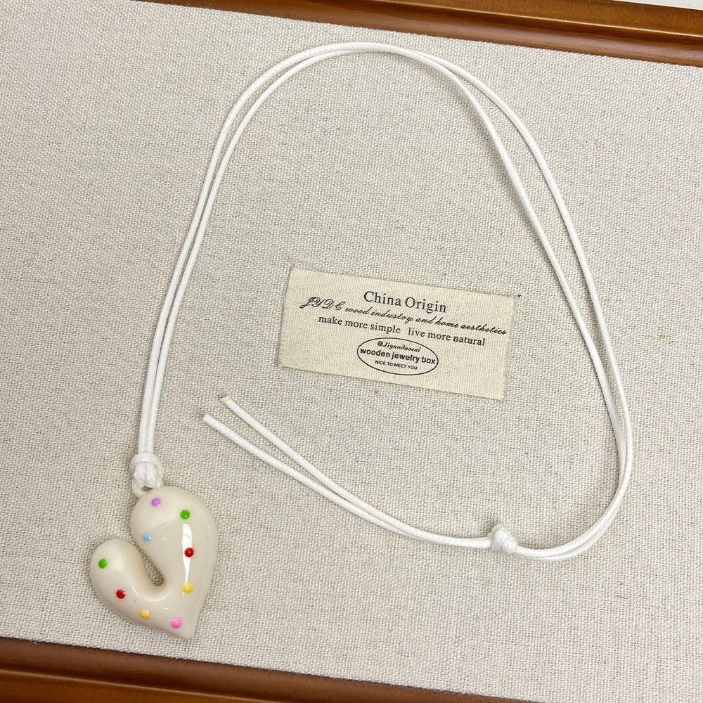 Bow Heart Pendant Necklace Irregular Sweater Chain Trendy Dopamine Color Necklace  Gifts