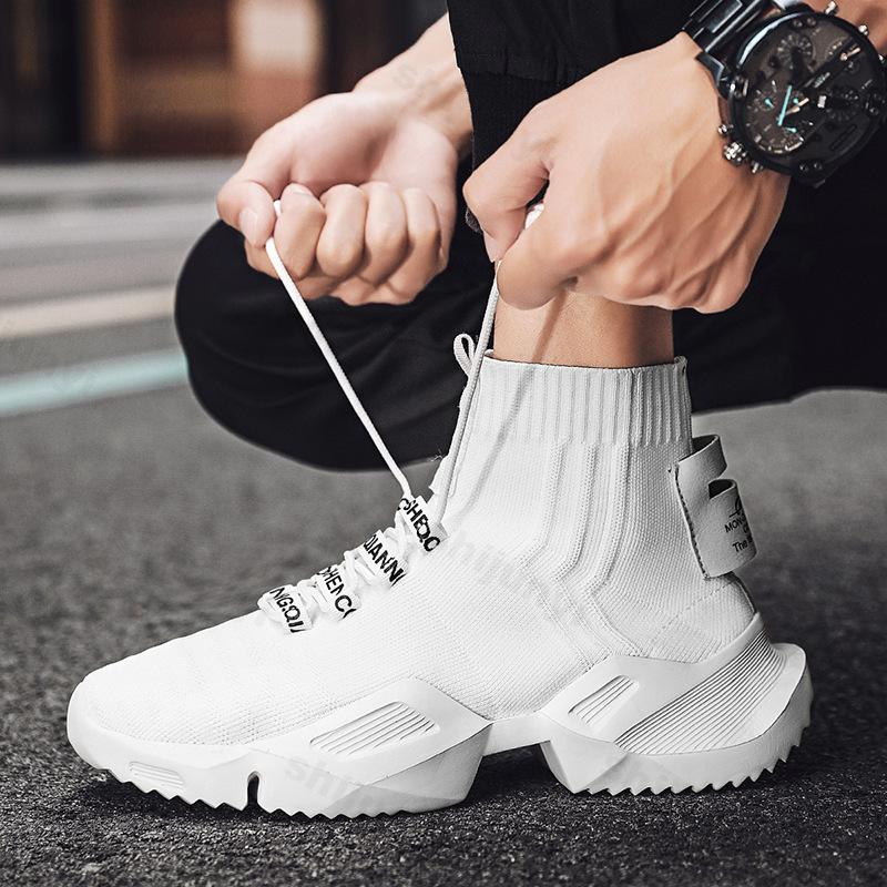 Fashion Men High Top Casual Shoes Male Sneakers Fashion Trend Mesh Shoes Cover Foot Breathable Socks Sports Running Shoes Heightening