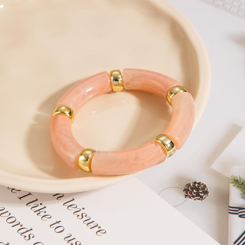 Personality Retro Multicolour Acrylic Bend Bangle for Women Charm Curved Bamboo Pipe Stone Grain Bracelet Jewelry Accessory Gift