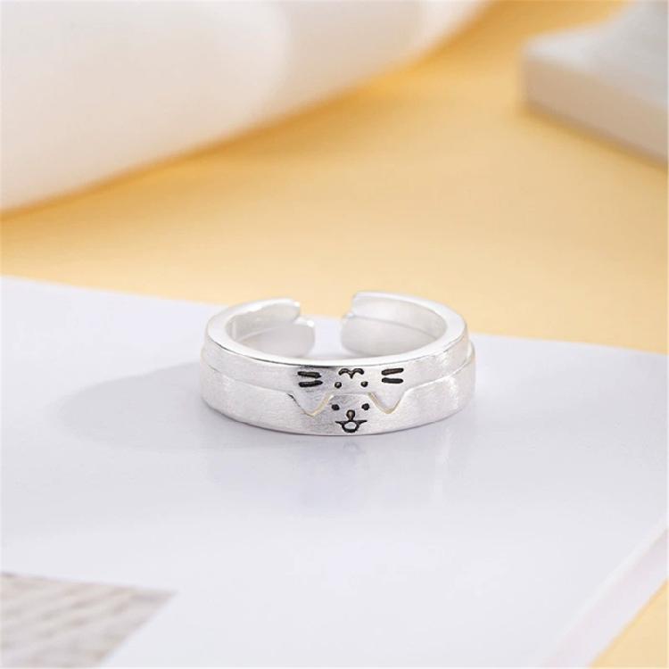 2PCS Cats and Dog Open Adjustable Ring Cartoon Animal Ring Trendy Stackable Jewelry for Students and Professionals