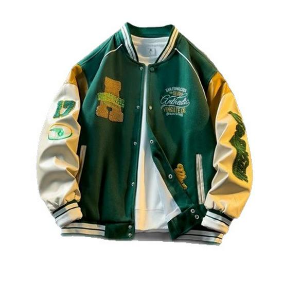 Herren Trendy Bestickte PU-Leder Patchwork Baseballjacke - Cooler High Street Pilot Stil für Frühling und Herbst