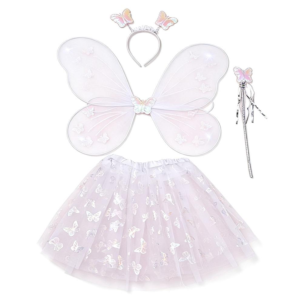 4Pcs/Set Fairy Princess Costume Butterfly Wings Puff Skirt Butterfly Wing Set Headband Fairy Wand Princess Party Costume
