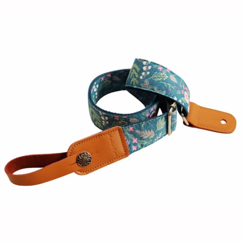 MUSIC FIRST Original Design Retro "Misty Garden At Dawn" Soft Cotton & Genuine Leather Ukulele Strap/Shoulder Strap with Branded Strap Locker