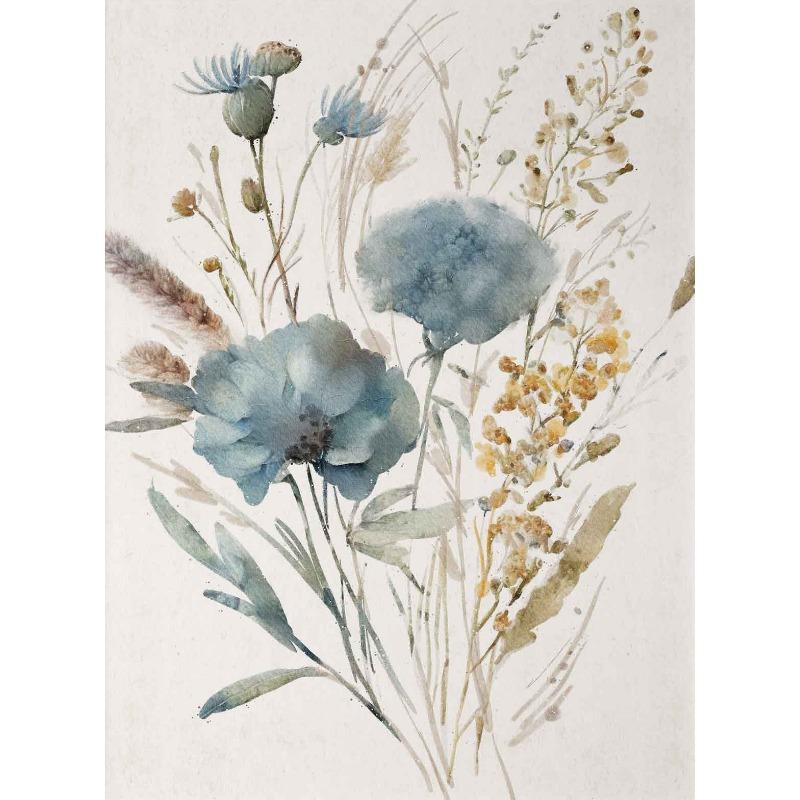 Vintage Blue Beige Wild Flowers Minimal Botanical Farmhouse Art Poster Canvas Painting Wall Print Picture Living Room Home Decor