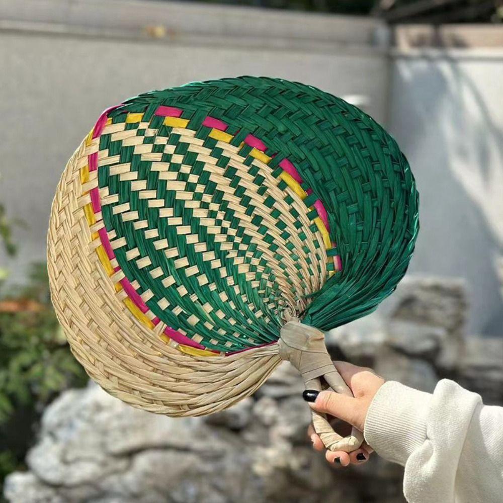 Natural Palm-Leaf Woven Fan Lightweight Straw Fan Vintage Rattan Fan  Summer