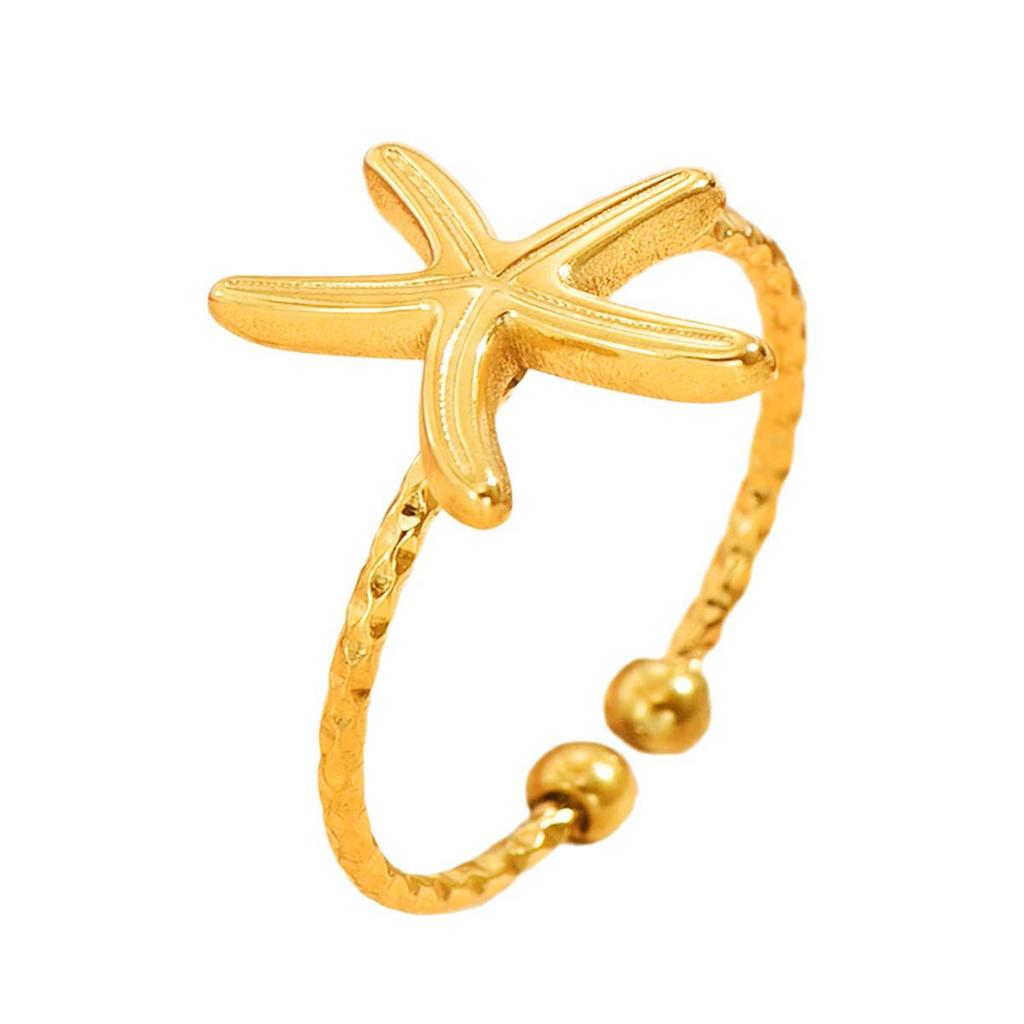 Ocean Series Starfish Open Ring - Casual Resort Style Stainless Steel Accessory