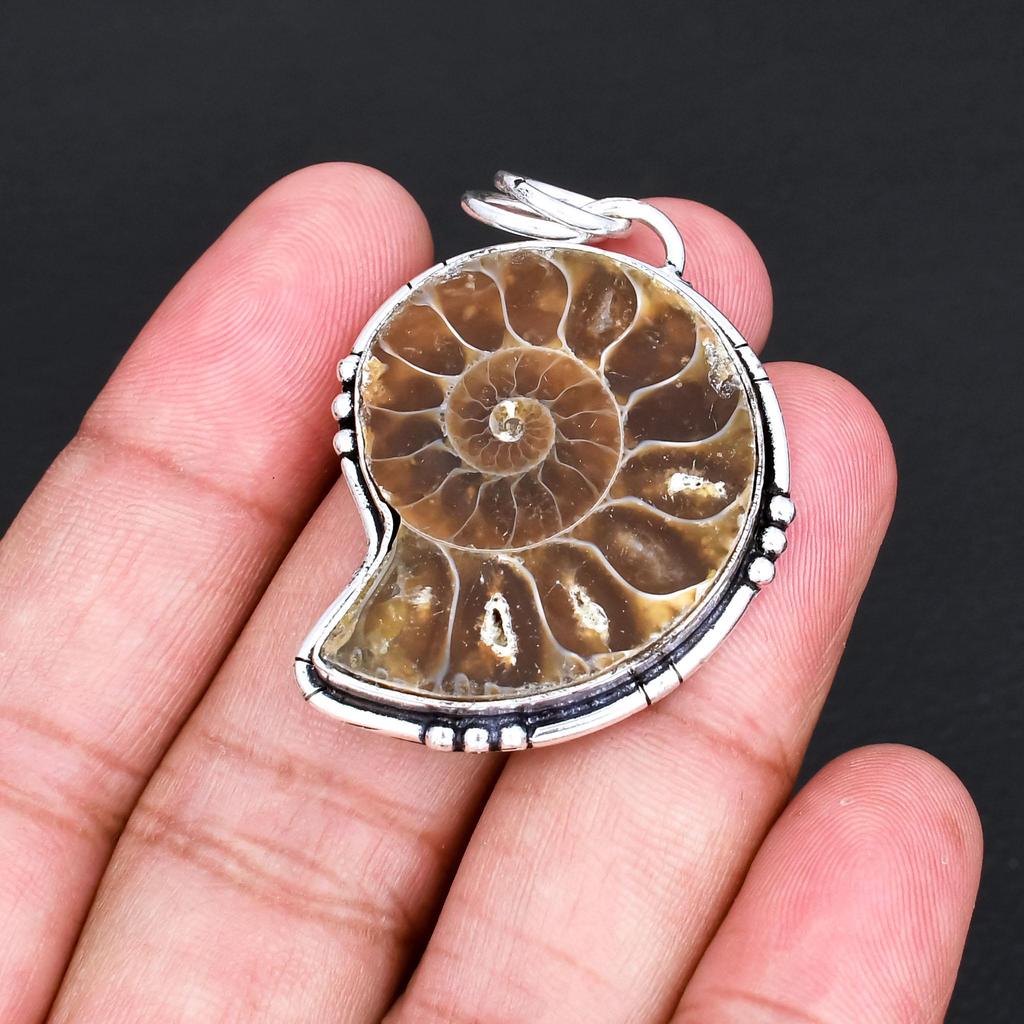 Natürlicher Ammonit Fossil Anhänger Silberbeschichtet Spiralmuschel Heilkristall Halskette Anhänger Schmuck Geschenk