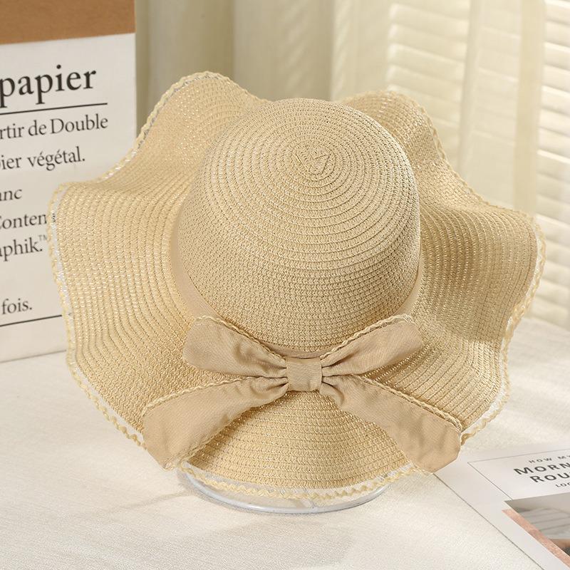 Summer Bow Sun Hat Female, Seaside Beach Vacation Sun Hat Outdoor Big Brim Sun Hat Sweet Straw Hat