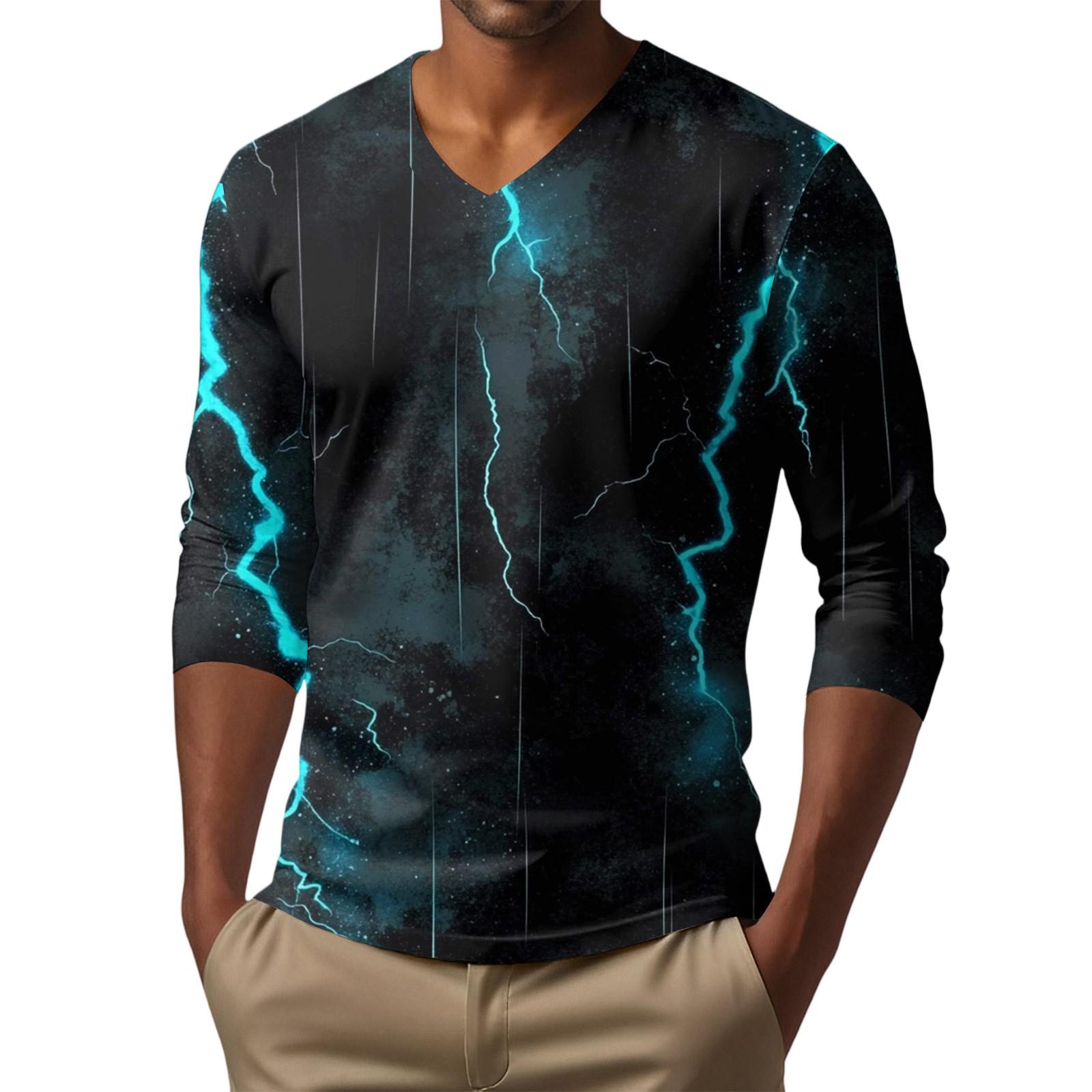 

Чоловіча футболка з V-подібним вирізом, повсякденна модна, з принтом, з довгим рукавом XXXL Темно-синій